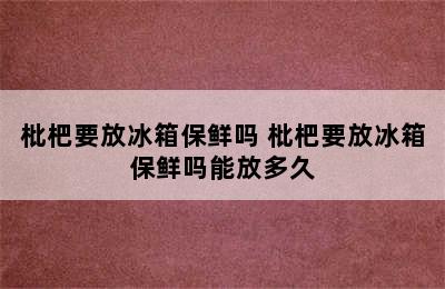 枇杷要放冰箱保鲜吗 枇杷要放冰箱保鲜吗能放多久